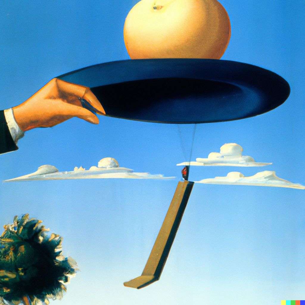 the discovery of gravity, painting by Rene Magritte